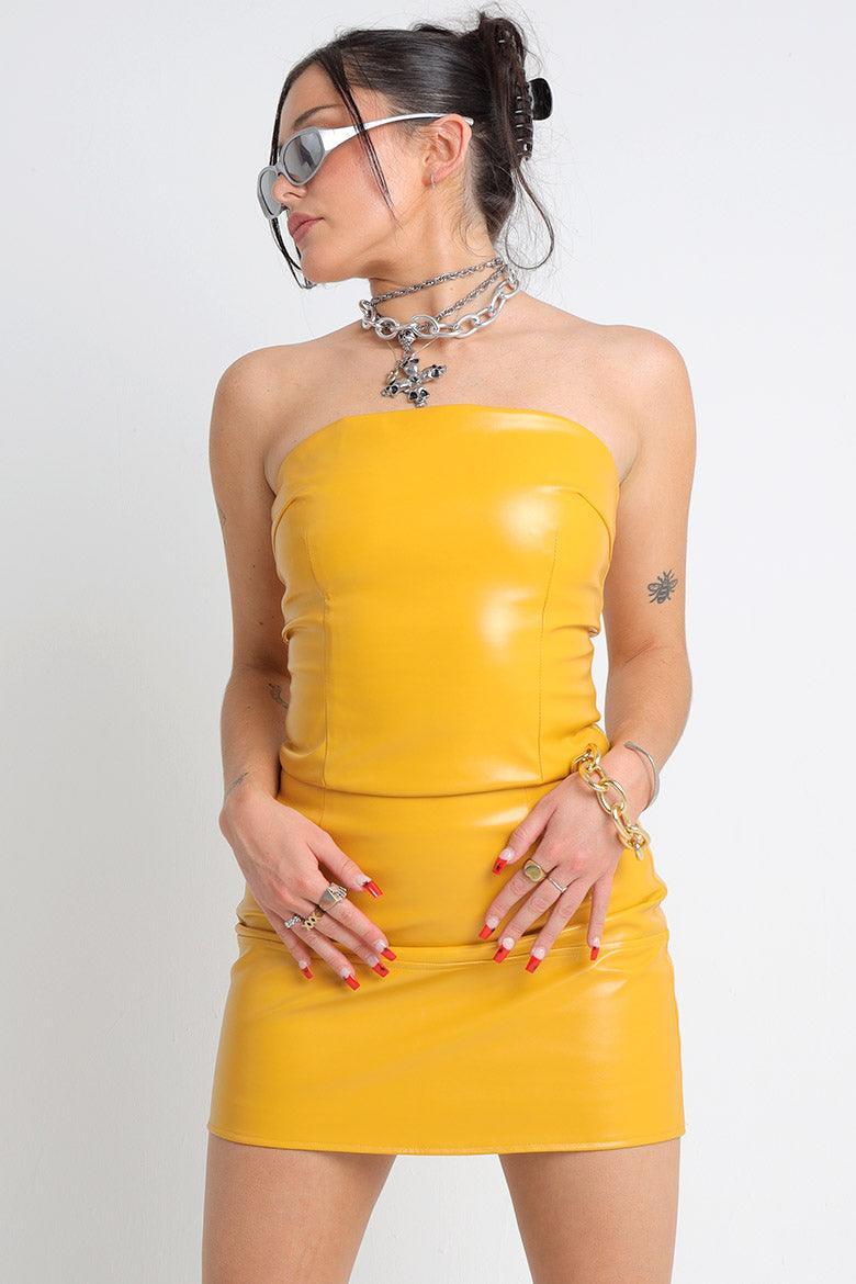 Dunleavy PU Bandeau Top in Caramel Tan Brown - Elsie & Fred