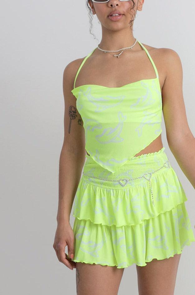 Flipper Neon Green Halter Neck Handkerchief Cami Top - Elsie & Fred