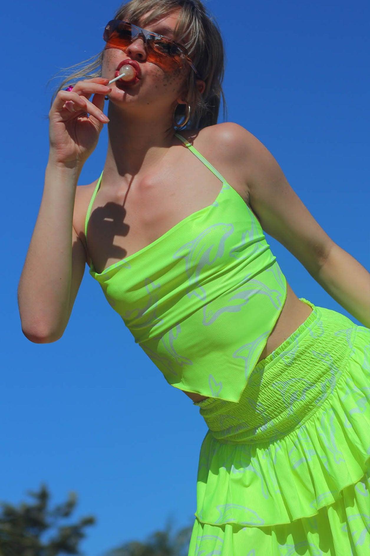 Flipper Neon Green Halter Neck Handkerchief Cami Top - Elsie & Fred