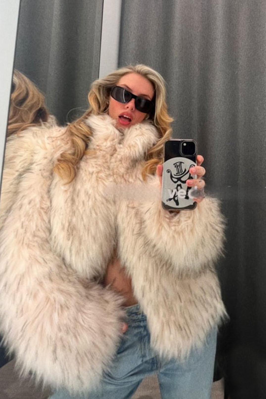 Folly White Faux Fur Oversized Jacket - Elsie & Fred