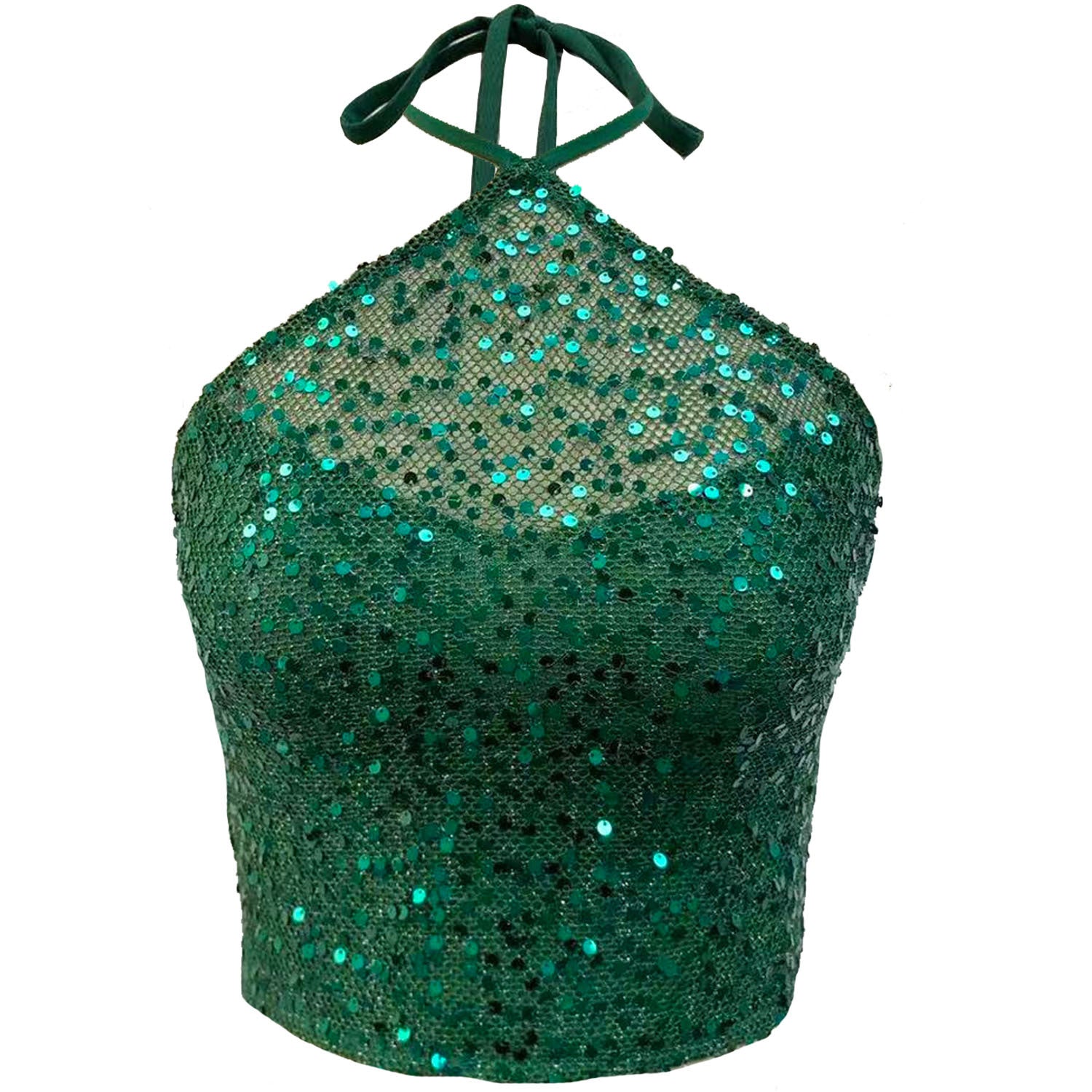 Sequin emerald green sequin summer halter top