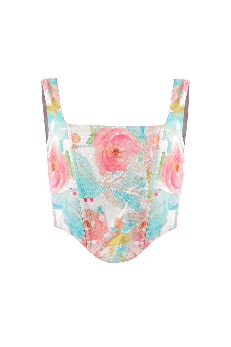 Mizz Floral Print Denim Basque - Elsie & Fred