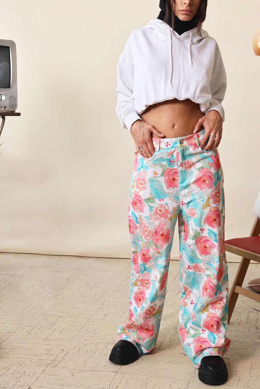 Mizz Floral Print Flare Denim Jeans - Elsie & Fred