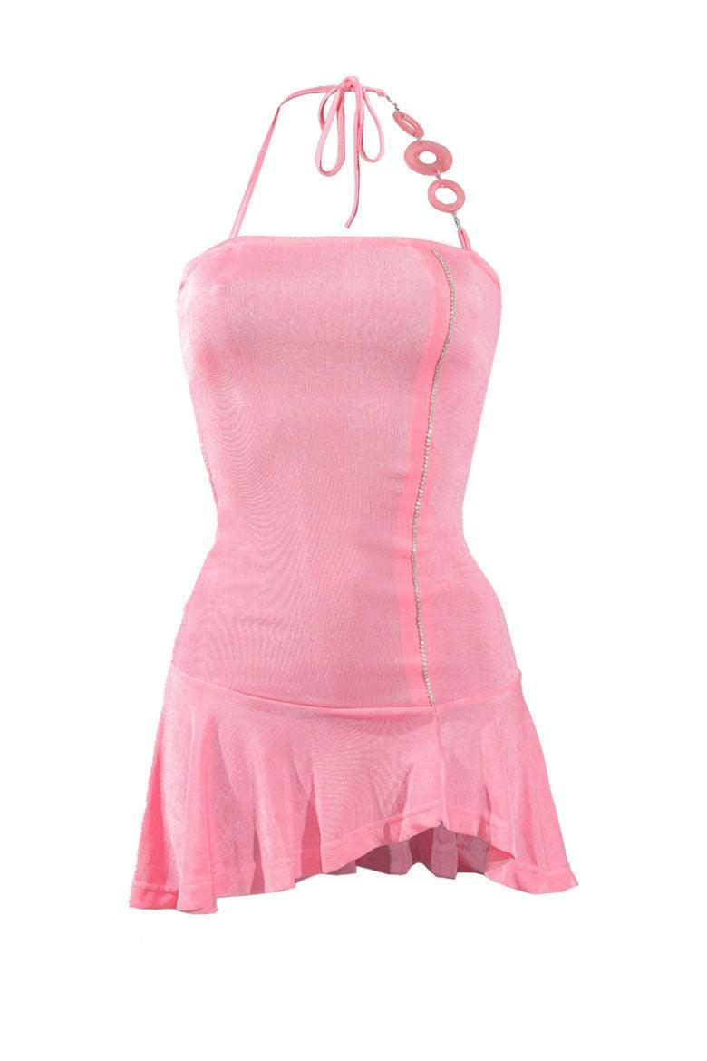 Morgan Peach Y2K Halter Neck Dress - Elsie & Fred