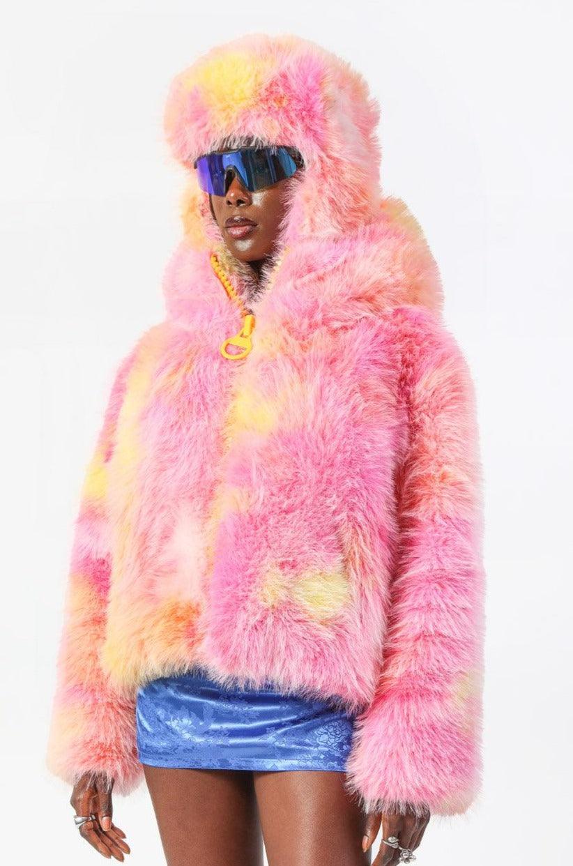 'No Fox Hunt' Faux Fur Jacket in Tie Dye - Elsie & Fred