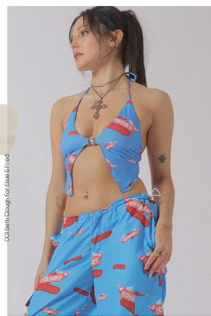 Oh Baby Backless Halter Neck Top in Blue - Elsie & Fred