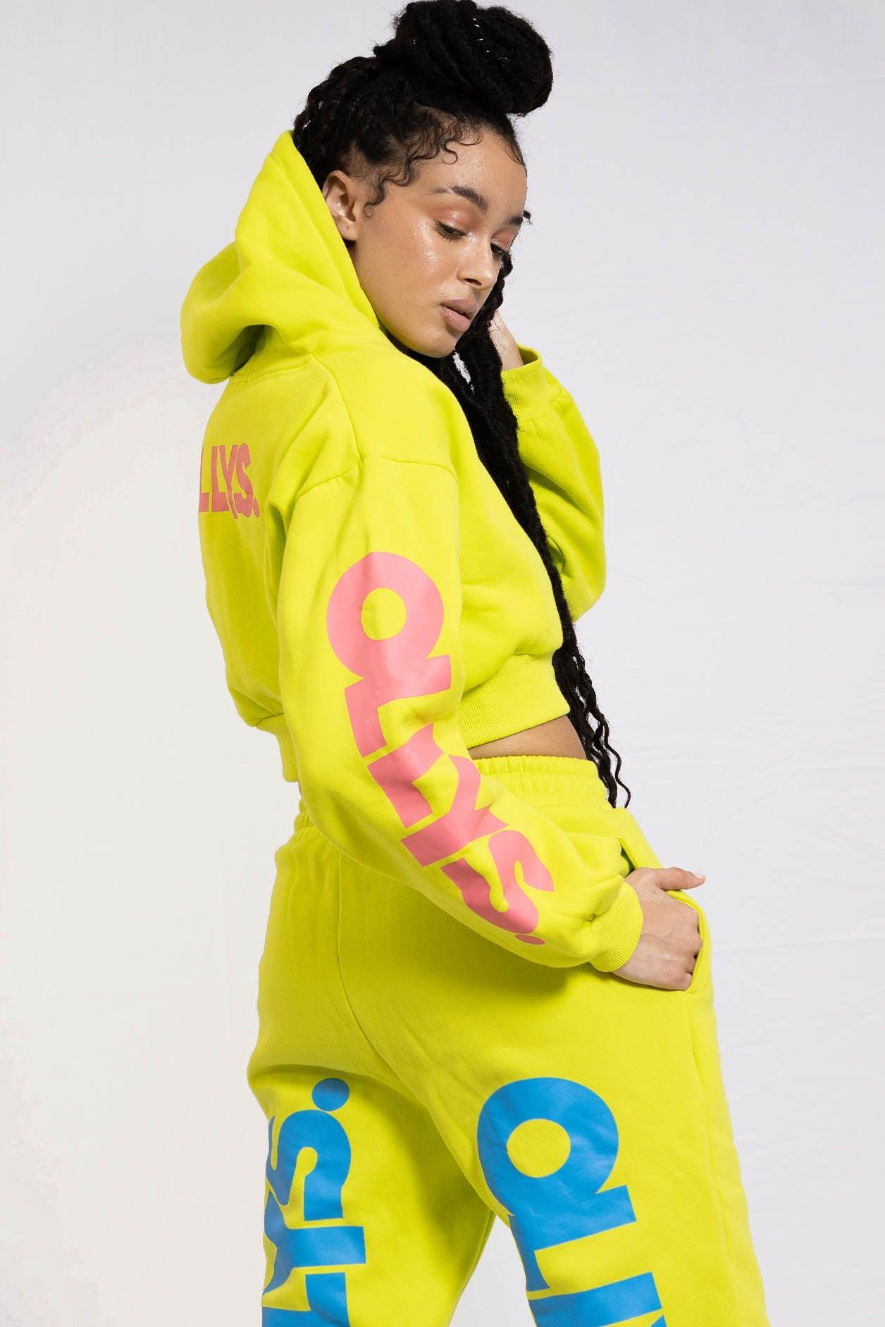 OLLYS. Lime Green Cropped Logo Hoodie - Elsie & Fred