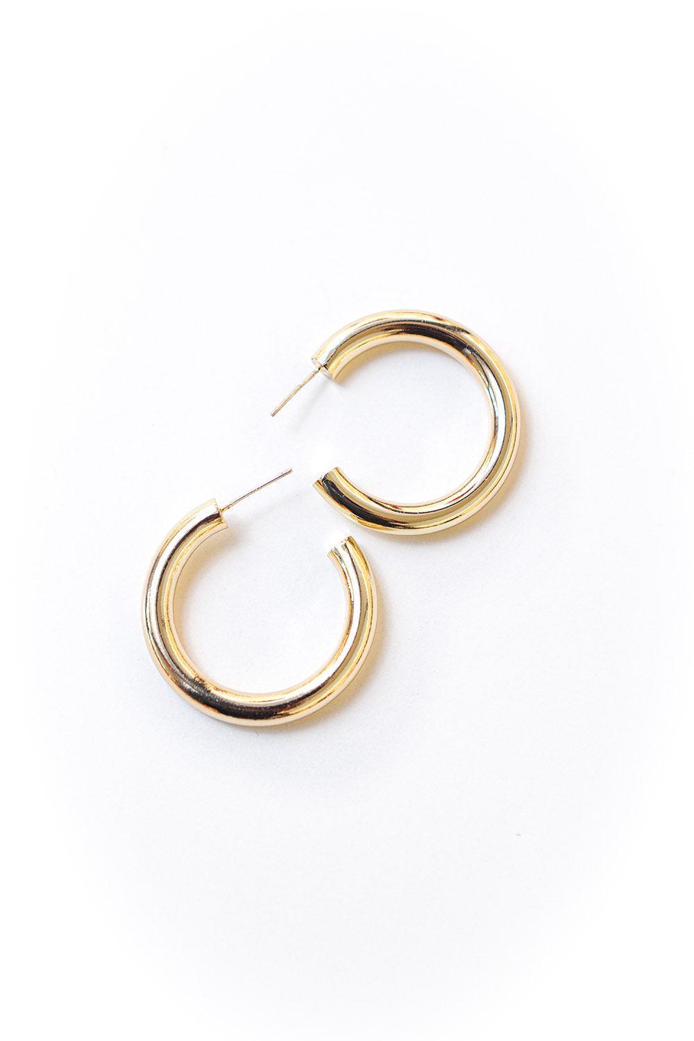 Gold Tone Classic Hoop Earrings 35mm - Elsie & Fred